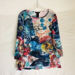 Ali Miles Top Women's Size Small Artsy Print Geometric Tunic Shirt